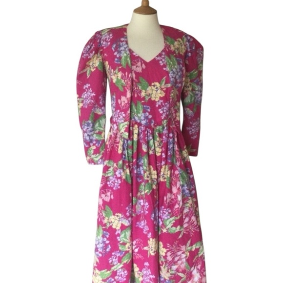 VTG 80’s Laura Ashley Maxi Pink Floral Cottagecore Prairie Dress W/Jacket Sz 14 - Picture 12 of 12